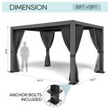 LVUYOYO Louvered Pergola 10' x 13', Outdoor Pergola with Adjustable Roof, Aluminum Frame Pergola with Curtains and Netting, Hardtop Metal Gazebo for Patio, Backyard, Garden, Deck (Black) LVUYOYO