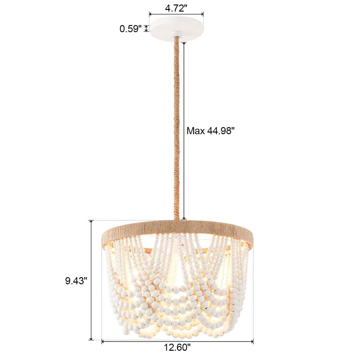 VILUXY Bohemia Wood Beaded Pendant Lights Antique Rustic Mini Chandelier White Finishing for Bedroom, Nursery Room, Girl Room, Hallway, Entryway, Passway, Dining Room, 3-Light VILUXY