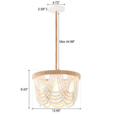 VILUXY Bohemia Wood Beaded Pendant Lights Antique Rustic Mini Chandelier White Finishing for Bedroom, Nursery Room, Girl Room, Hallway, Entryway, Passway, Dining Room, 3-Light VILUXY
