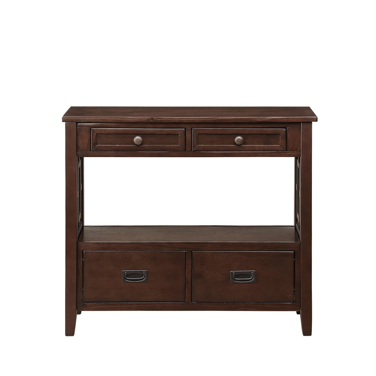 L“KeKe 36 Inch Country Farmhouse Console Table with 4 Drawers and 1 Storage Shelf Pine Wood Suitable for Entryway Entrance Living Room Bedroom Hallway Kitchen (Light espreso L“KeKe