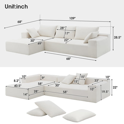 P PURLOVE Modern Sectional Sofas for Living Room, Modular L-Shape Couch, Upholstered Sleeper Sofa for Bedroom, Salon, 2 PC Free Combination, Beige