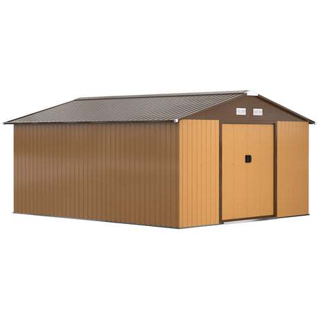 Outsunny 11' x 13' Outdoor Storage Shed, Garden Tool Metal Shed with Foundation Kit, Double Lockable Door, Air Vents and Sloping Roof, for Backyard, Patio, Lawn, Yellow Outsunny