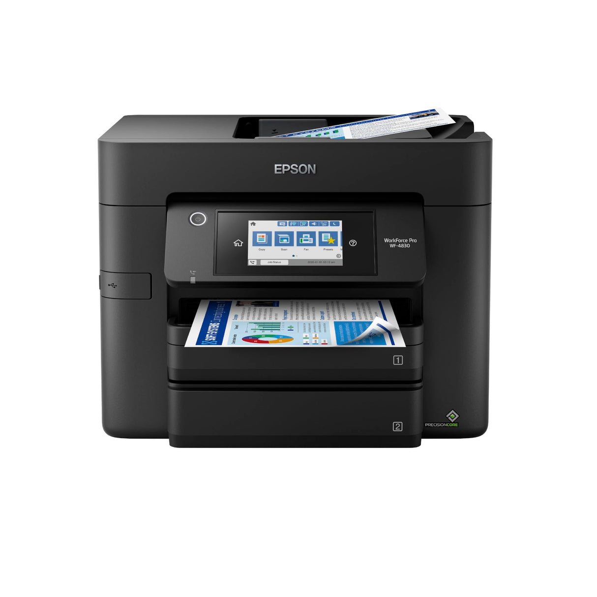 Epson Workforce Pro WF-4830 Wireless All-in-One Printer with Auto 2-Sided Print, Copy, Scan and Fax, 50-Page ADF, 500-sheet Paper Capacity, and 4.3" Color Touchscreen, Works with Alexa, Black, Large Epson