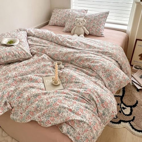 Floral Boho Comforter Twin XL Pink Floral Bedding Comforter Set Cute Flowers Comforter for Kids Girls Fluffy Soft Vintage Cottagecore Bedding French Country Style Botanical Comforter for All Season LifeTB