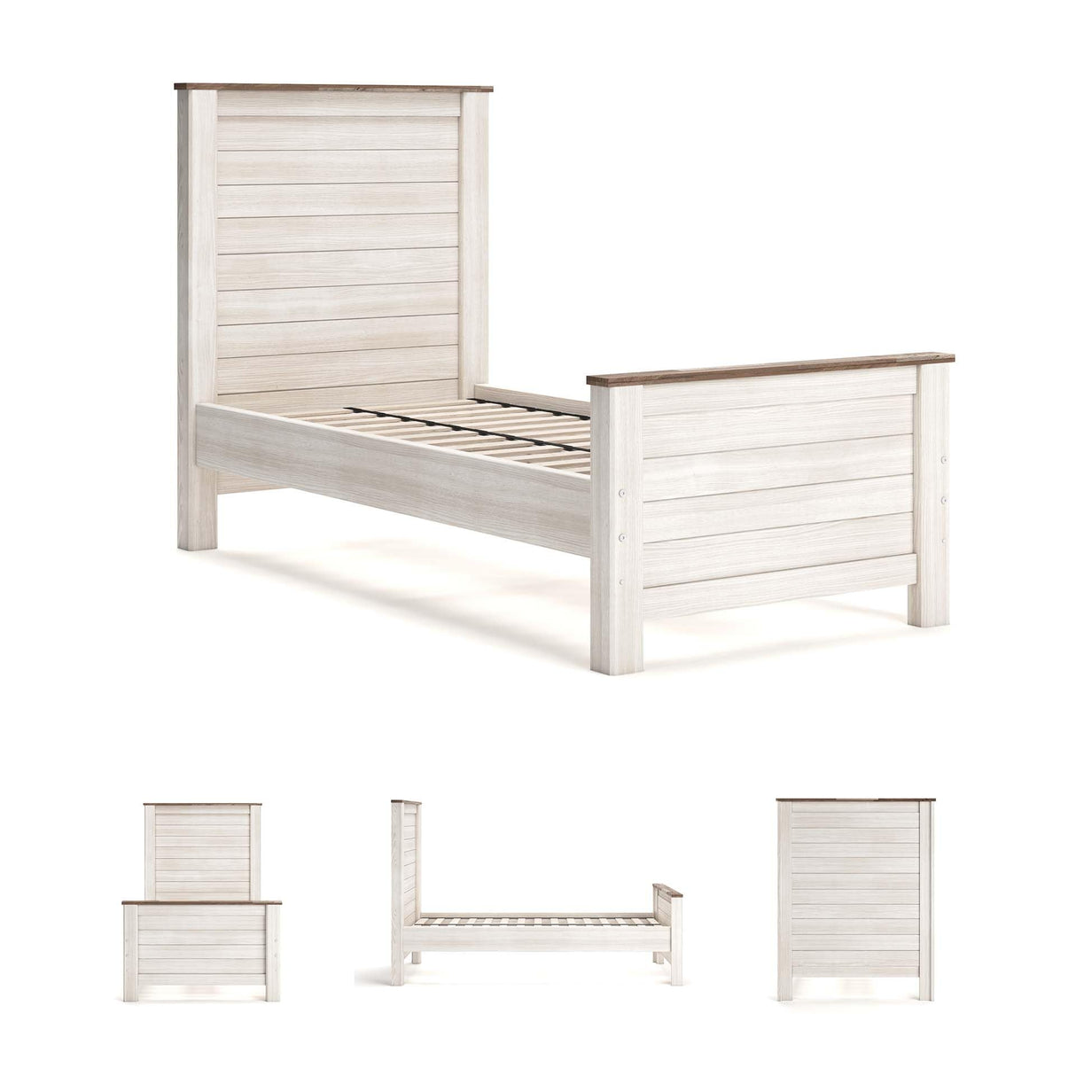Signature Design by Ashley Willowton Casual Twin Panel Bed with Metal Slats, Foundation or Box Spring Needed, Whitewash Signature Design by Ashley