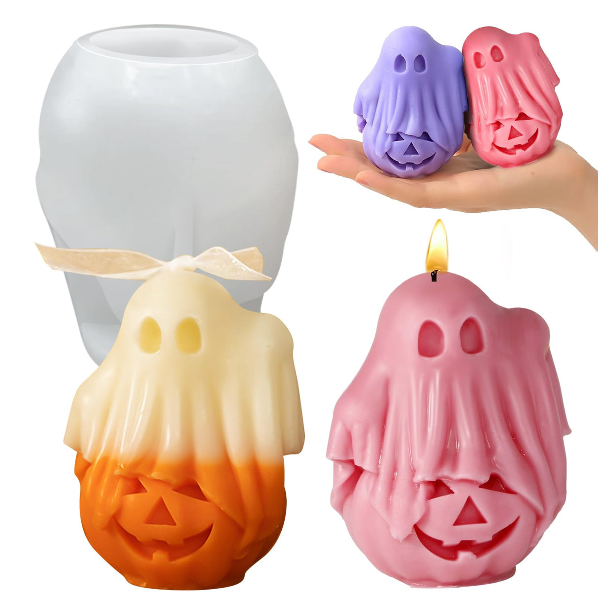 ZQYSING Halloween Candle Molds, New Cute Ghost Pumpkin Silicone Molds for Halloween Epoxy Resin Casting Aromatherapy Candle Soap Making Home Art Crafts Decor ZQYSING
