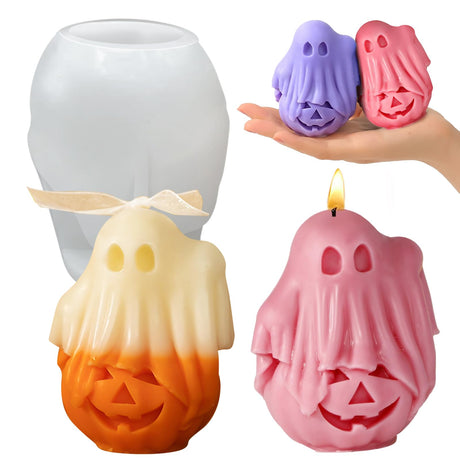 ZQYSING Halloween Candle Molds, New Cute Ghost Pumpkin Silicone Molds for Halloween Epoxy Resin Casting Aromatherapy Candle Soap Making Home Art Crafts Decor ZQYSING