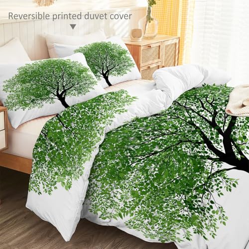 Single 61" x 79" Bedding Duvet Cover Set - Green Natural Minimalist Tree Printed 3 Piece Brushed Microfiber Comforter Quilt Cover with Zipper Closure for Men and Women Generic