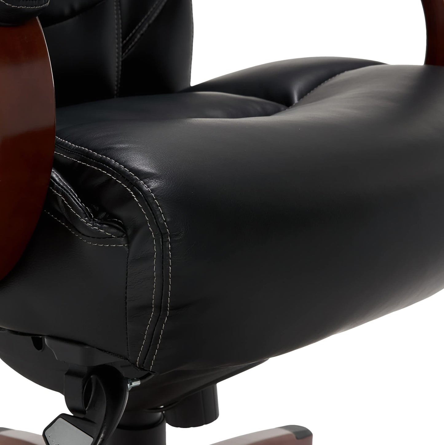 La-Z-Boy Delano Big & Tall Executive Office Chair, High Back Ergonomic Lumbar Support, Bonded Leather, Black with Mahogany Wood Finish - WoodArtSupply