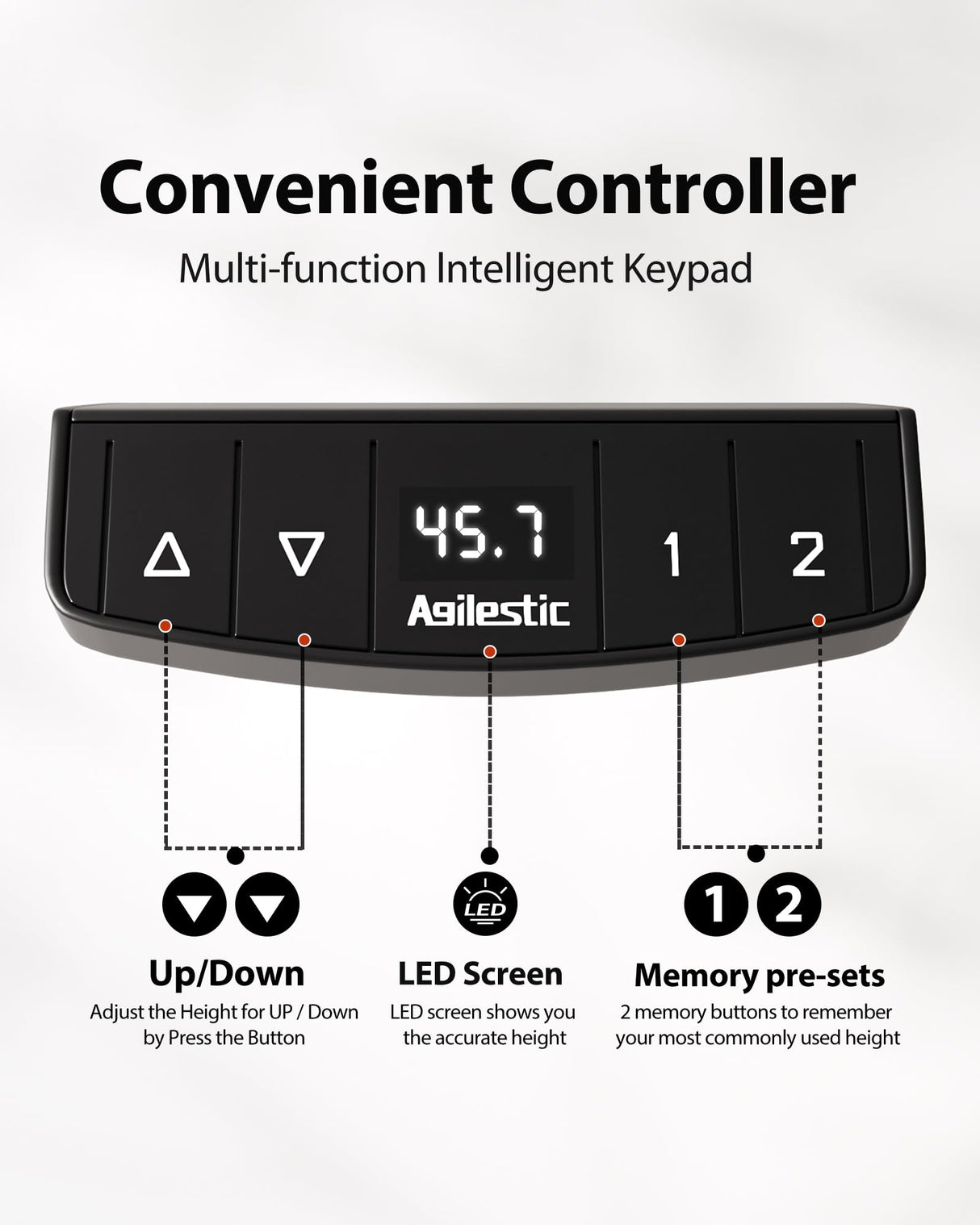 Electric Height Adjustable Standing Desk with Power Outlet and LED Light Strip, Sit to Stand, Ergonomic 48x24" Rising Desk with Memory Presets, Home Office Workstation, Computer Gaming Table, Brown Agilestic