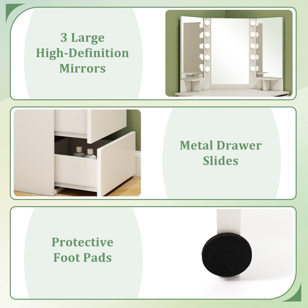 CHARMAID Corner Vanity Desk with Mirror and Lights, White Makeup Vanity Table with 5 Drawers, Storage Shelves, Charging Station, 3 Lighting Modes, Compact Vanity Dressing Table for Small Space CHARMAID