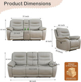 Genuine Leather Recliner Couch Set, Living Room Furiture Set,Power Reclining Sofa Set, Top Grain Leather Sofa with Built in USB Port for Living Room(Light Grey) (Sofa) Pon Living Furniture Inc