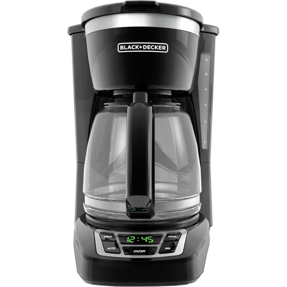 BLACK+DECKER 12-Cup Digital Coffee Maker, Programmable, Washable Basket Filter, Sneak-A-Cup, Auto Brew, Water Window, Keep Hot Plate, Black BLACK+DECKER