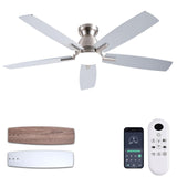 NKPU Ceiling Fans with Lights, 52 Inch Low Profile Ceiling Fan with Light and Remote Control, Flush Mount, DC Reversible Motor, Dimmable LED Ceiling Fans for Bedroom,Indoor/Outdoor Patio Use（Nickel） NKPU