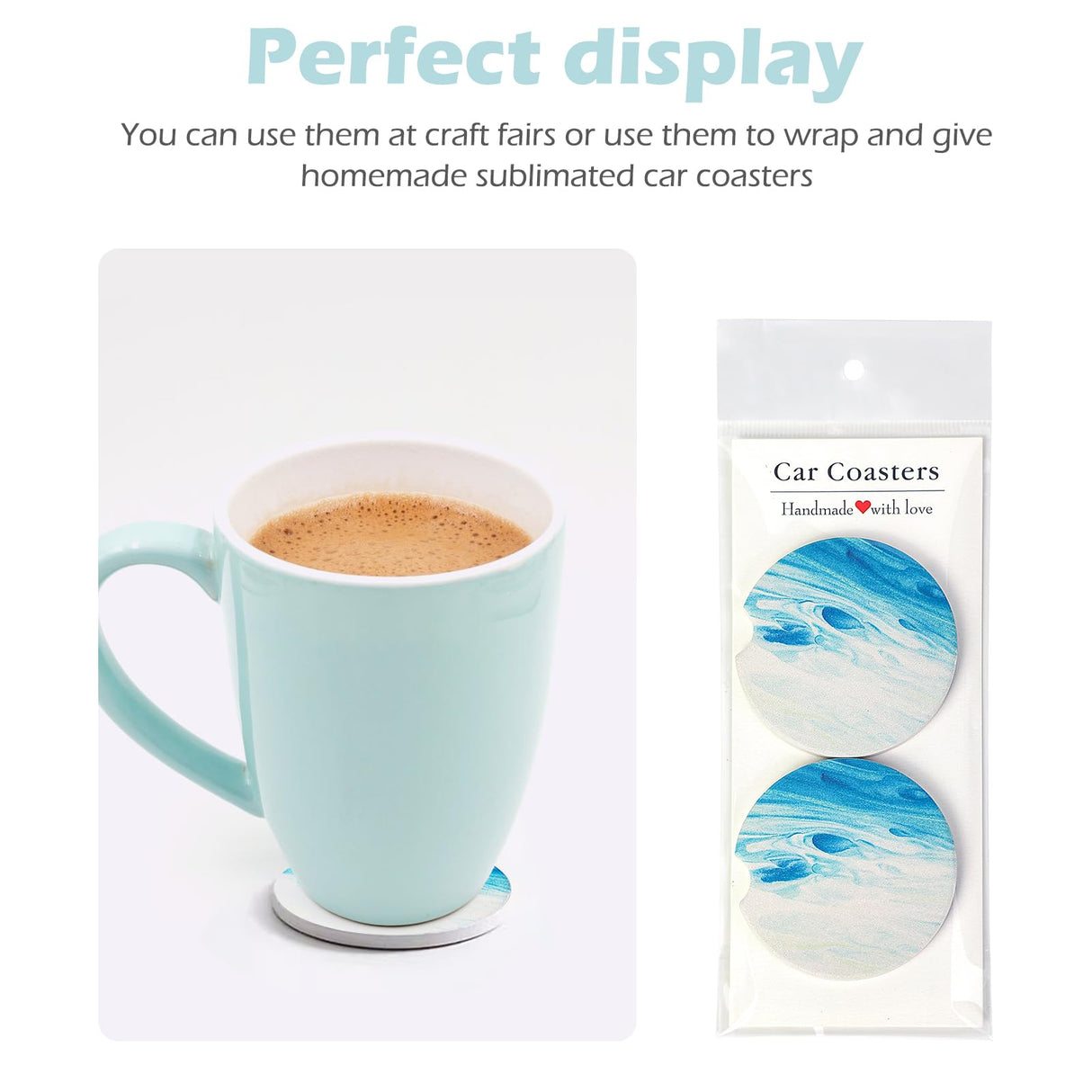 100Pcs Car Coaster Packaging for Selling, Sublimation Car Coasters Cards with 100pcs Bags Suitable for Business Packaging Display, Sublimation Car Coasters Cards for Selling WoodArtSupply