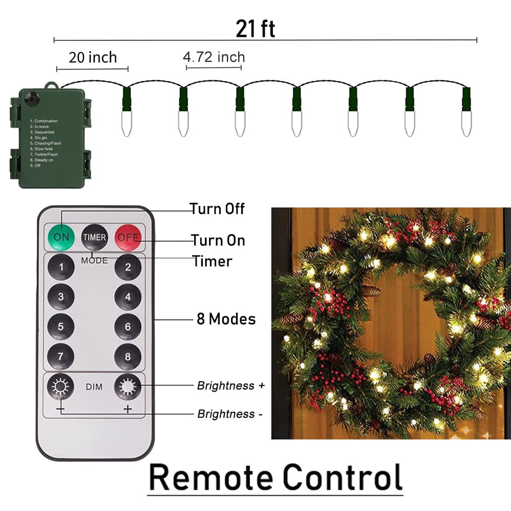 Solhice 2 Pack 20ft Christmas Lights Battery Operated String Lights with Remote Control, 50 LEDs Clear Mini Lights Warm White Xmas Tree Lights for Bedroom Indoor Outdoor Decor Solhice