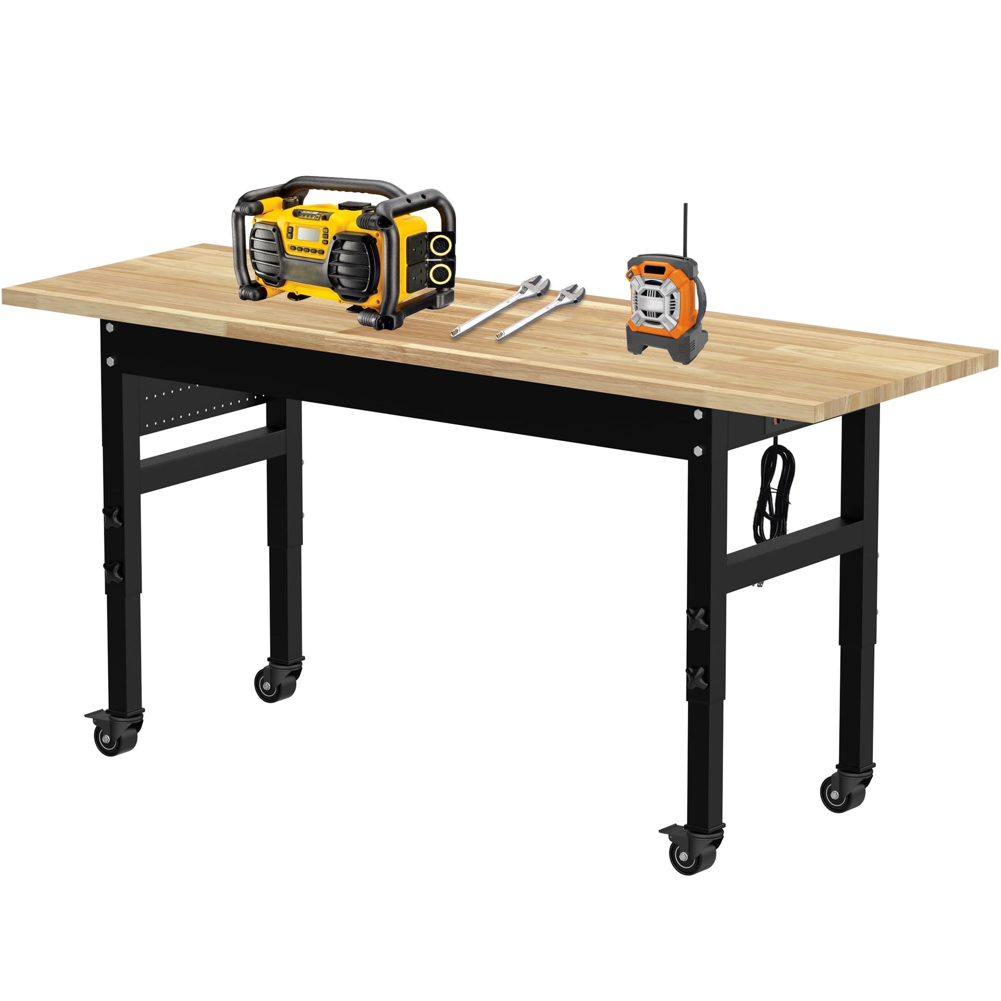 72" Adjustable Workbench，Multifunctional Rolling Heavy Duty Workbench with Wheels，Suitable for Large Capacity Rubberwood Countertop Workbench for Garage, Office, Workshop - WoodArtSupply