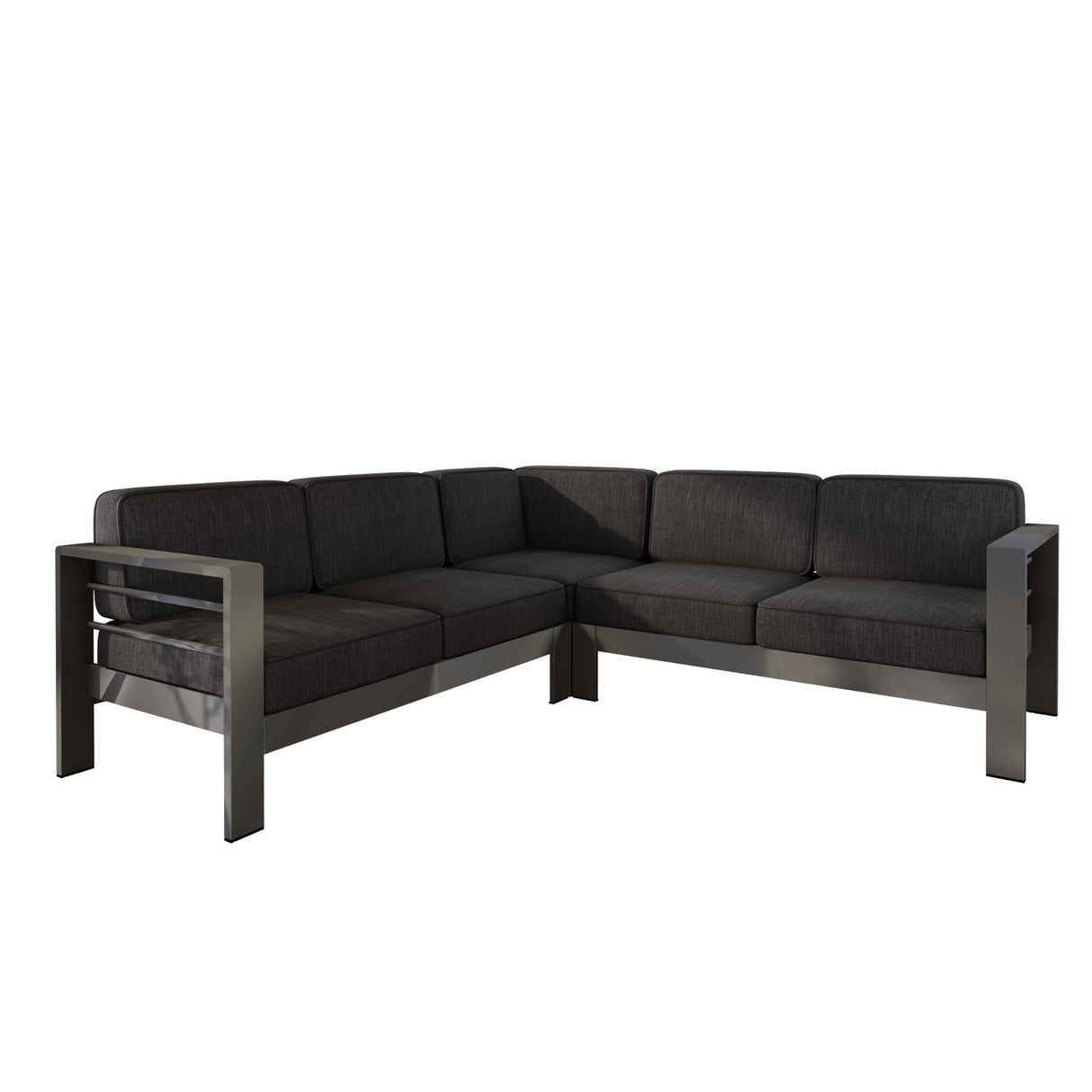 Merax Outdoor Aluminum 4-Person Patio Sectional Conversation Sofa Set, L-Shaped Outdoor Sectional Sofa with Cushions for Patios, Poolsides, Gardens, Dark Grey Merax