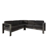 Merax Outdoor Aluminum 4-Person Patio Sectional Conversation Sofa Set, L-Shaped Outdoor Sectional Sofa with Cushions for Patios, Poolsides, Gardens, Dark Grey Merax