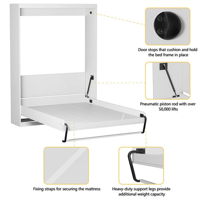 ROOMTEC Space-Saving Full Size Murphy Wall Bed - Modern White Furniture for Bedroom and Home Office - WoodArtSupply