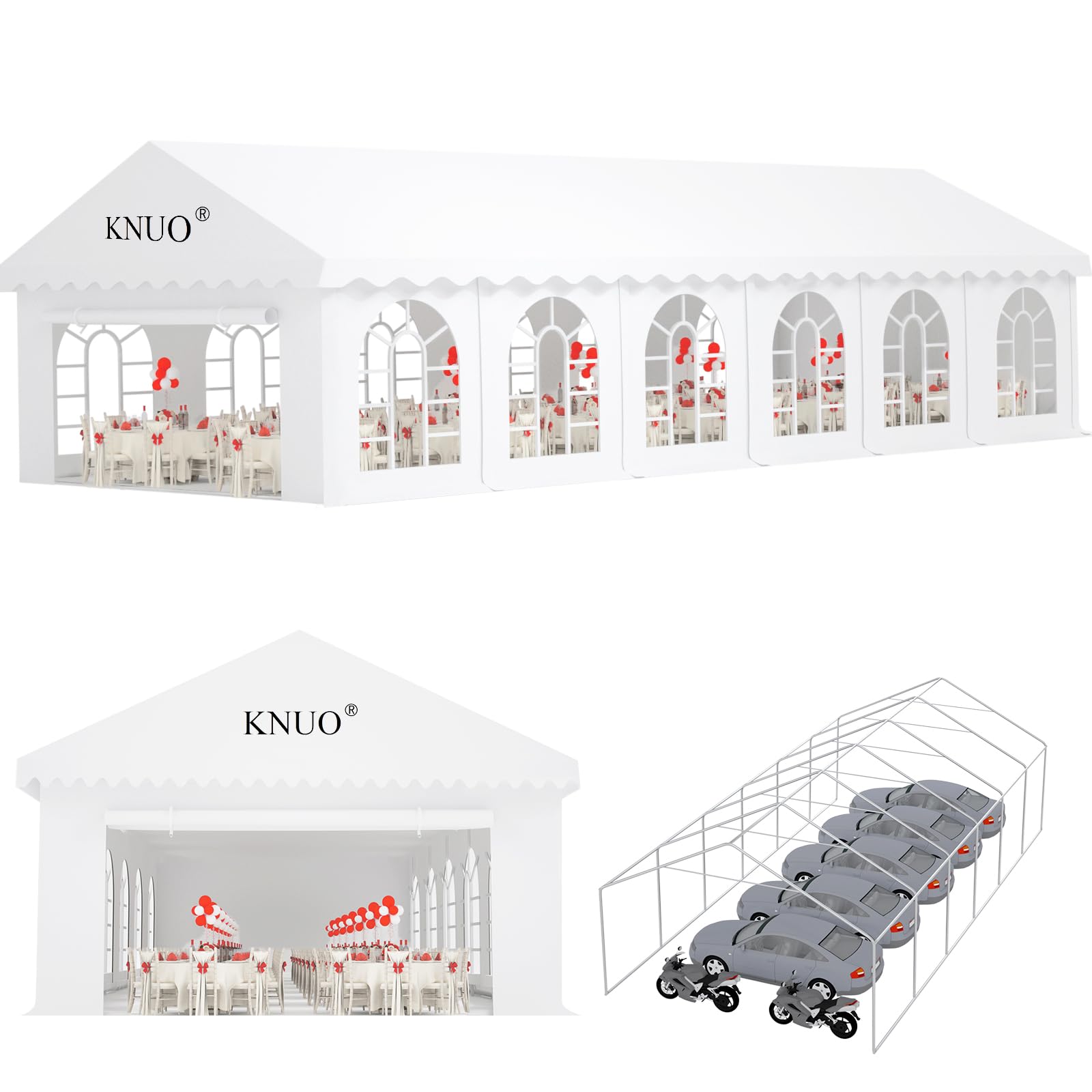 KNUO 20x40ft Party Tent for 100 People Event Tent- Heavy Duty Carpas para Fiestas Outdoor Weddings Tent with Removable PVC Windows&Zippered Doors, White - WoodArtSupply