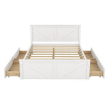 LZ LEISURE ZONE White Queen Size Platform Bed with 4 Storage Drawers and Wooden Headboard LZ LEISURE ZONE