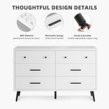 DWVO White 6 Drawers Dresser, Modern Wood Dresser Chest of Drawers with Black Metal Handle ＆ Anti-Tipping Device, Modern Double Dresser Storage Cabinet for Hallway, Entryway, Living Room DWVO