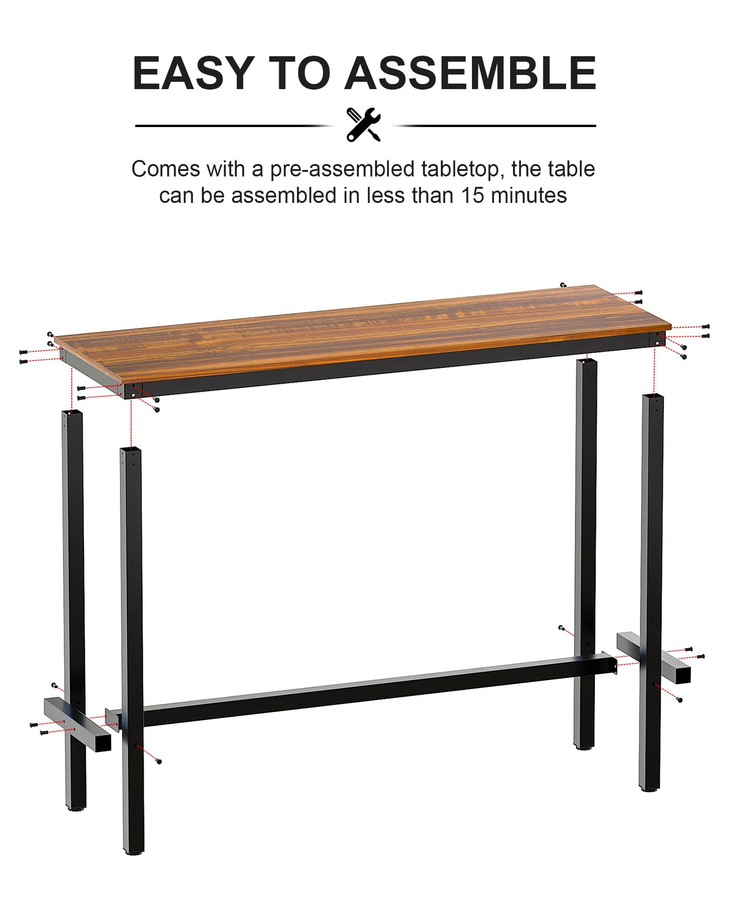 Teraves Teak Bar Table – Stylish Rectangular High Top Table with Sturdy Metal Frame for Versatile Use