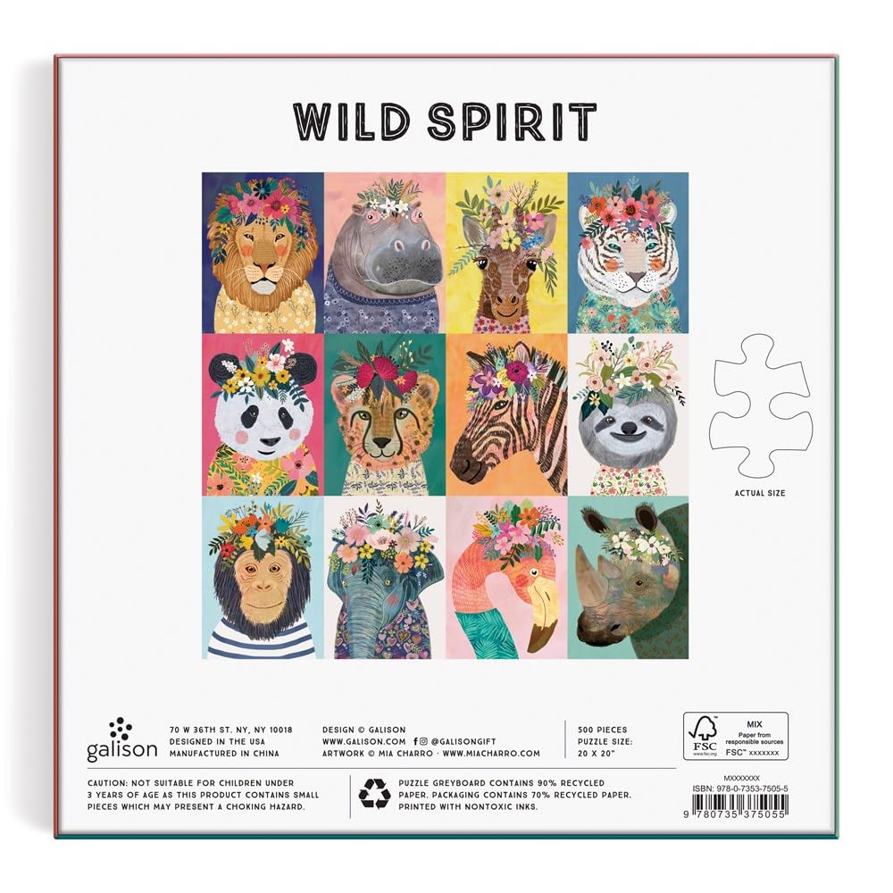 Galison Wild Spirit 500 Piece Puzzle from Galison - 20" x 20" Beautifully Illustrated Puzzle, Thick & Sturdy Pieces, Fun and Challenging Activity for Adults, Makes a Wonderful Gift! Galison