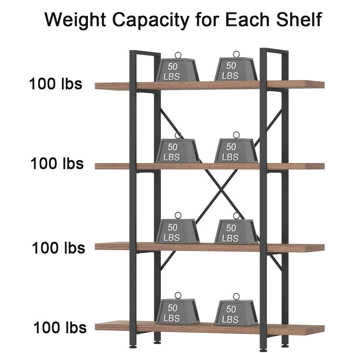 HSH Industrial 4-Tier Rustic Oak Bookshelf: Modern Metal & Wood Etagere for Versatile Home Storage - WoodArtSupply