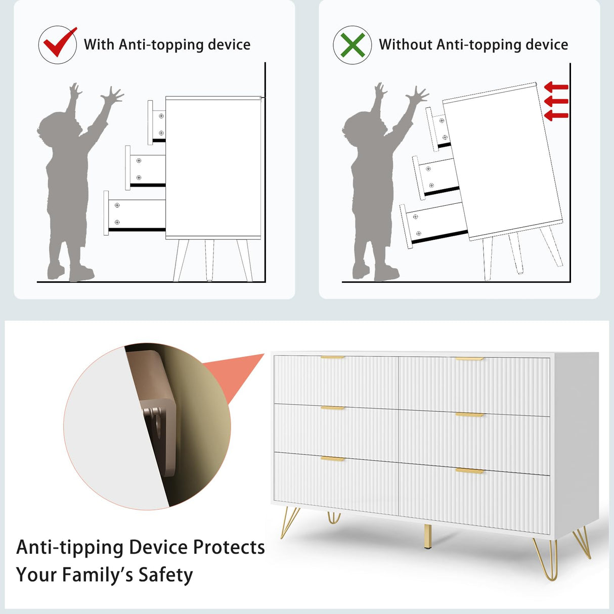 LYNSOM Dresser for Bedroom, Modern 6 Drawer White Dresser with Metal Handles and Wide Drawer, Wood Chest of Drawers for Living Room LYNSOM