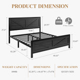 DOGIBIXO Led Bed Frame Queen Size with USB Charging Station, Industrial Platform Bed Frame with Farmhouse Barn Door Headboard, Strong Metal Slats Support, Noise Free, No Box Spring Needed, Black DOGIBIXO