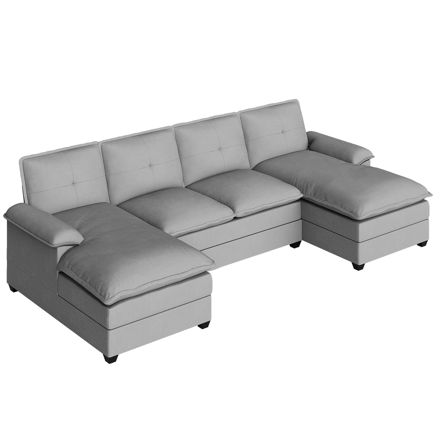 Shintenchi 110" Sectional Sofa Couch, U-Shaped Modular Couch Sleeper with Thick Cushion & Soft Backrest, 4 Seat Sofa Couch with Double Chaise for Living Room, Light Grey