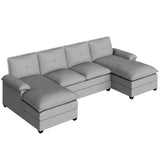 U Shaped Sectional Couch for Living Room,110" 4-Seater Comfy Couch with Double Chaise,Deep Seat Modular Sofa Couches with Thick Cushion & Soft Backrest,Light Grey Shintenchi