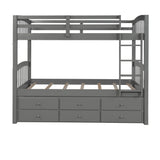 Harper & Bright Designs Twin Over Twin Bunk Bed with Trundle and Storage, Solid Wood Bunk Bed Frame with 3 Drawers for Kids, Teens, Adults (Gray) Harper & Bright Designs