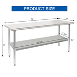 HARDURA Stainless Steel Table 30X72 Inches with Undershelf and Galvanized Legs NSF Heavy Duty Commercial Metel Table for Food Prep HARDURA Restaurant Equipment