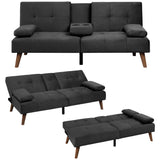 Meilocar Futon Sofa Bed Velvet, 60" Loveseat Futon Sofa Bed with Removable Armrests, Adjustable Recliner Guest Bed Daybed Sofa for Small Space with Cup Holders, 3 Angles, Black Meilocar