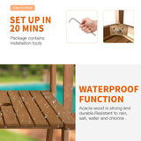 FDW Outdoor Patio Bench Wood Garden Bench Park Bench Acacia Wood with Table for Pool Beach Backyard Balcony Porch Deck Garden Wooden Furniture FDW