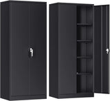 INTERGREAT Metal Storage Cabinet with 2 Doors and 4 Adjustable Shelves, Garage Storage Cabinet, Tall Steel Cabinet Locking Cabinet for Office,Home, Garage, Gym, School (Black) INTERGREAT