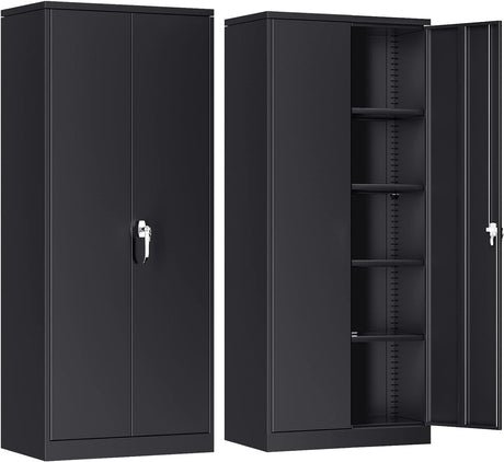 INTERGREAT Metal Storage Cabinet with 2 Doors and 4 Adjustable Shelves, Garage Storage Cabinet, Tall Steel Cabinet Locking Cabinet for Office,Home, Garage, Gym, School (Black) INTERGREAT