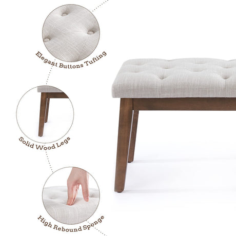 HUIMO Bedroom Bench for End of Bed, Upholstered Dining Seat for Kitchen, Button-Tufted Ottoman Bench for Entryway and Living Room, Beige HUIMO