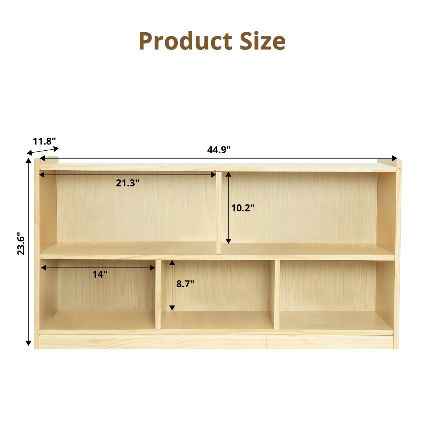 KOALA DIARY 2-Tier Montessori Wooden Storage Cabinet with 5 Compartments for Kids' Toys and Books - WoodArtSupply