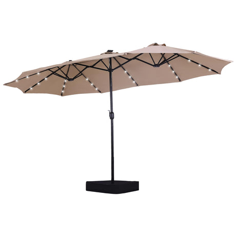 MFSTUDIO 15ft Double Sided Patio Umbrella with Solar Lights, Outdoor Large Umbrellas with Crank Handle and 36 LED Lights, Rectangular Market Umbrella with Base Included for Deck Pool Shade, Beige MFSTUDIO