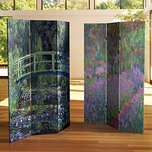 Red Lantern 6 ft. Tall Double Sided Works of Monet Canvas Room Divider - Water Lily/Garden Red Lantern