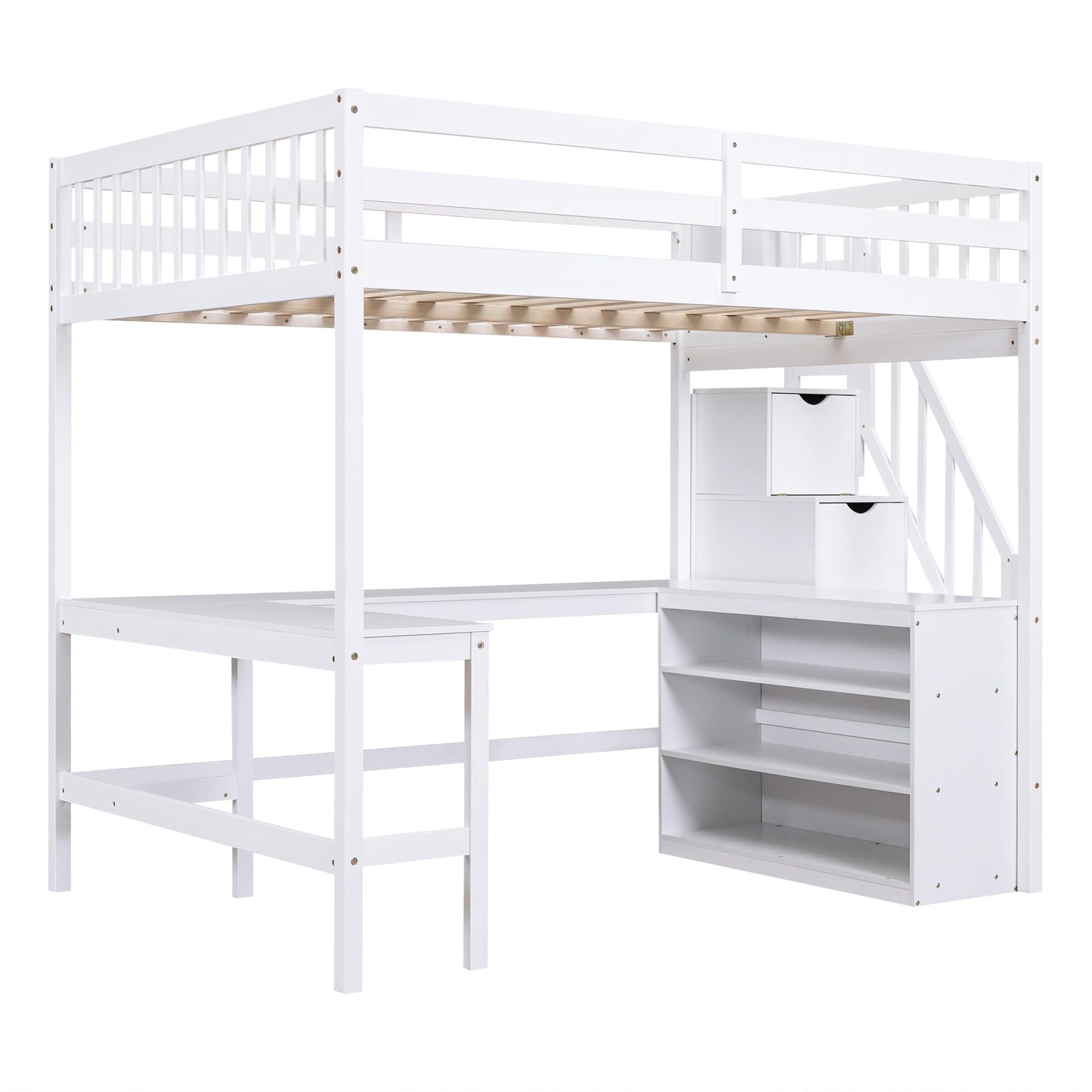 Harper & Bright Designs Multifunctional Full Size Loft Bed with Stairs and Desk in White