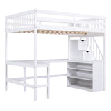 Harper & Bright Designs Multifunctional Full Size Loft Bed with Stairs and Desk in White Harper & Bright Designs