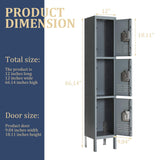 Greenvelly Metal Locker for School Office Gym Metal Storage Locker Cabinet for Employees Students Steel Locker Triple Tier with 3 Door Grey Greenvelly
