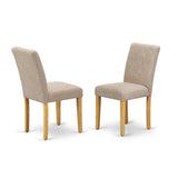 East West Furniture DLAB5-OAK-04 5 Piece Dinette Set for 4 Includes a Round Dining Room Table with Dropleaf and 4 Light Tan Linen Fabric Parsons Dining Chairs, 42x42 Inch, Oak East West Furniture