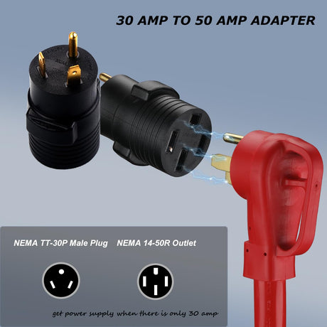 50 Amp 30 Feet RV/EV Extension Cord NEMA 14-50P/14-50R with 30M/50F Adapter,6/3+8/1 Gauge STW Heavy Duty RV Power Cord with Cord Strap,125/250V 6250/12500W,ETL Listed,Erboelec Erboelec
