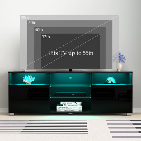 High Glossy LED Black TV Stand for 55/60/65 inch TV,Modern LED Entertainment Center with Adjustable Storage Shelves,Game Console Entertainment Center,TV Table Media Furniture (47inch, Black) Vinctik 6&Fox